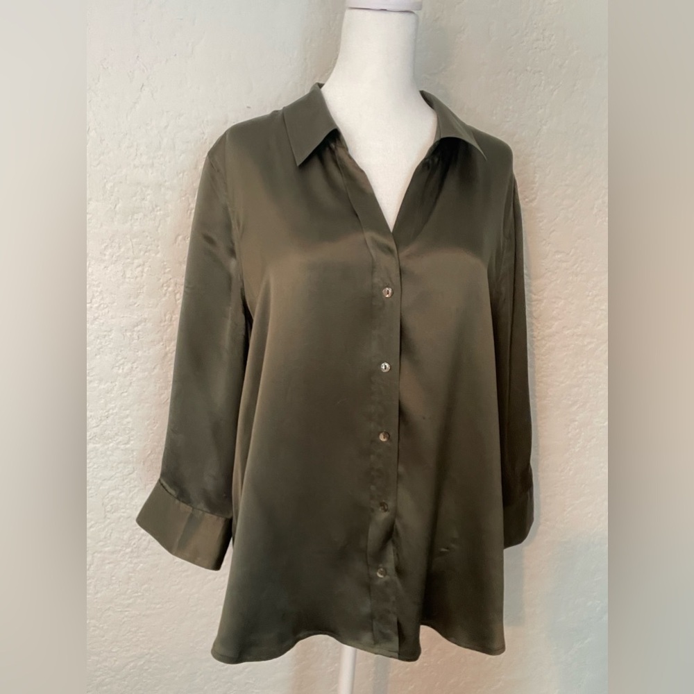 L agence dark green silk blouse